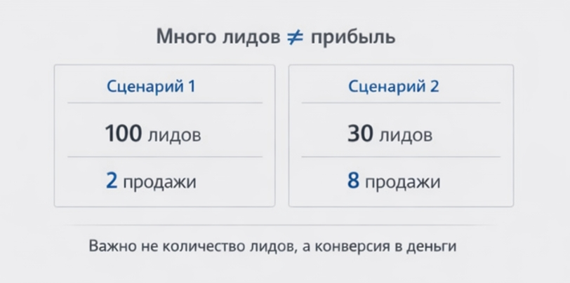 прибыль не зависит от количества лидов