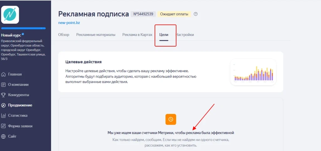 Настройка целей и подключение Метрики