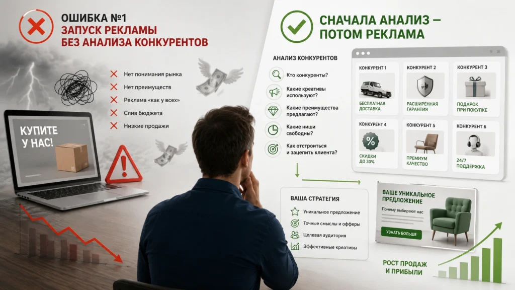 запуск рекламы без анализа конкурентов