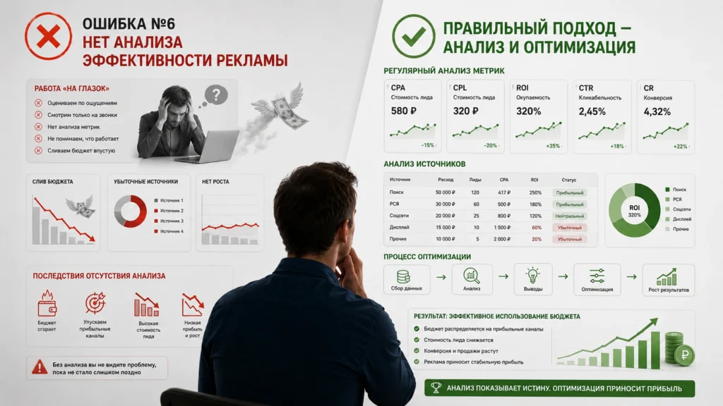 нет анализа эффективности рекламы
