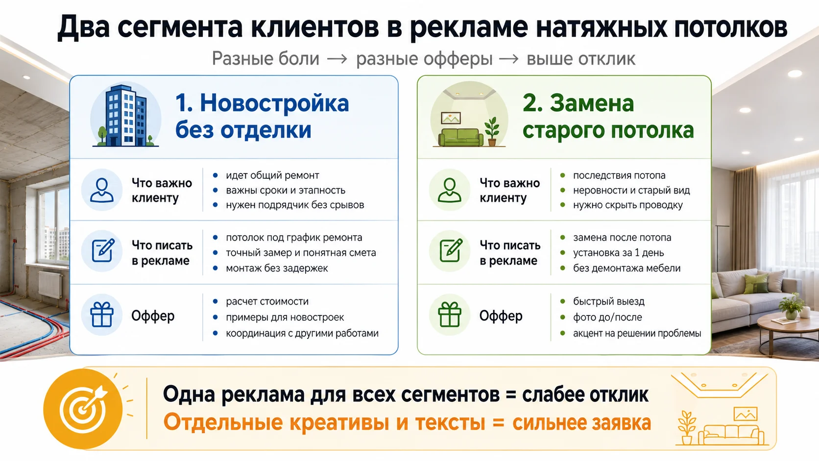 Клиенты, привлеченные на натяжные потолки через рекламу